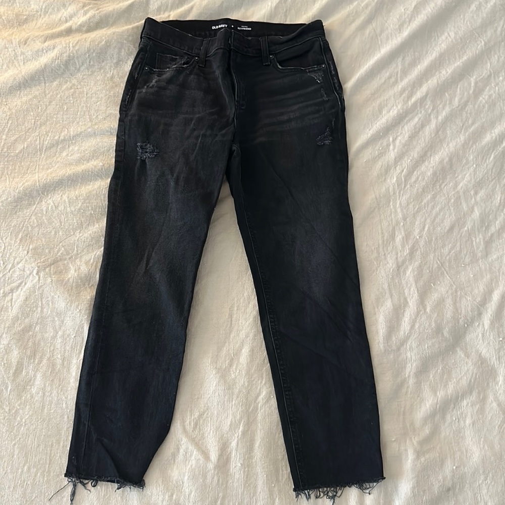 Old Navy- Black Wash Distressed Mid-Rise Boyfriend Jeans
